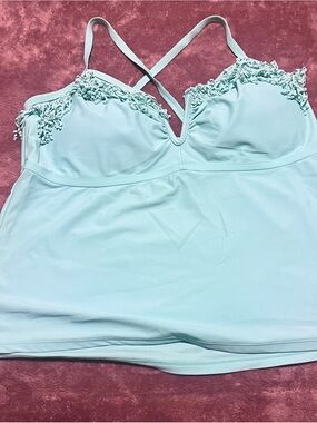 Turquiose Fringe-Trim Camisole Swim Top